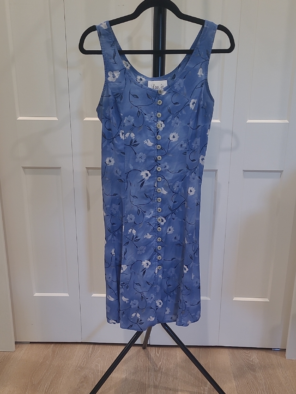 LISA JO Blue Floral Button-Front Women's Dress